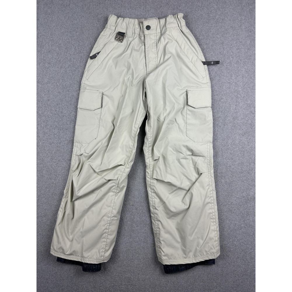 686 Snow Pants Girls Small Beige Insulated Cargo Ski Snowboard Lined Waterproof